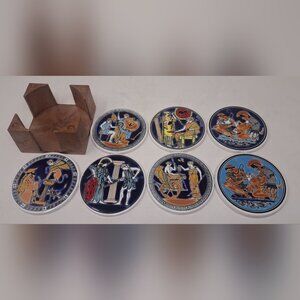 Vintage Hand Made By Niarchos Ceramic Ancient Greek Mythology Coaster Complete